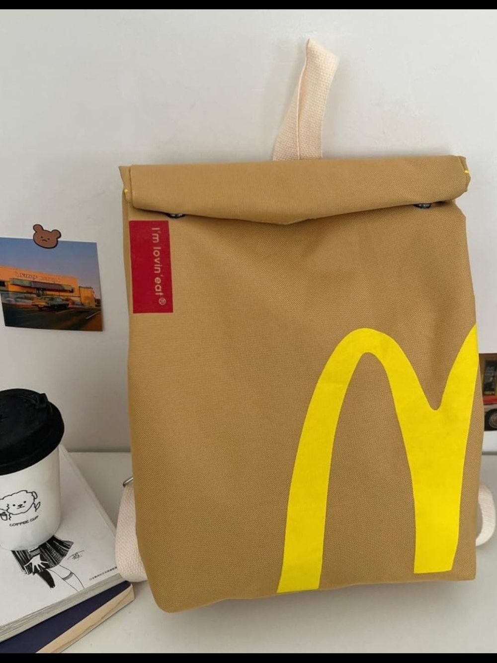 Brown Canvas Roll-Top McDonalds Backpack with Yellow Accent. HOT ITEM! - Picture 2 of 12